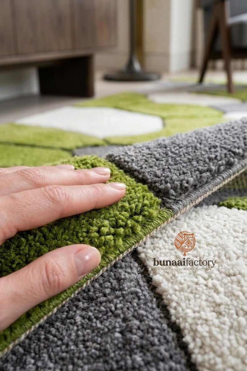 Patterned Rug Close Up Hand Tufted Wool Rug, Organic Abstract Moss Pattern, Nature Inspired ...