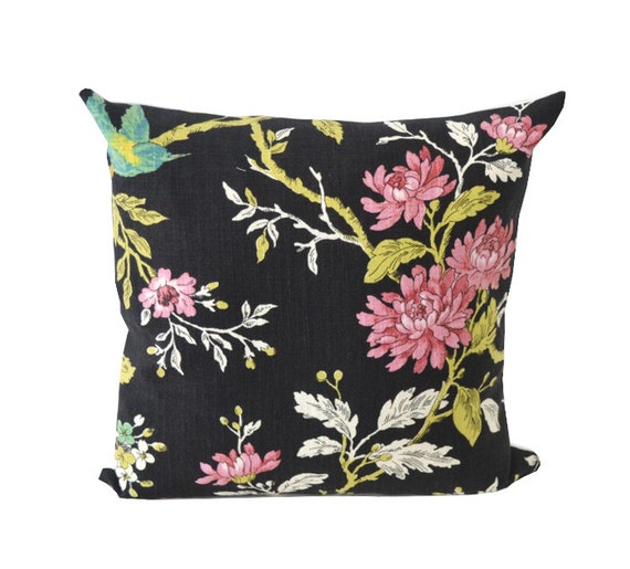 Items similar to Decorative Pillow Cover. Floral. Bird Pillow. Black