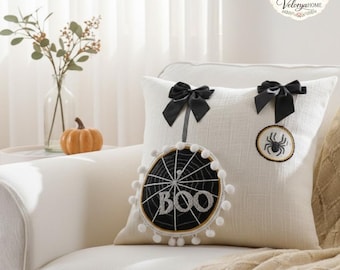 Poszewka na poduszkę z motywem Halloween, pikowana poduszka dekoracyjna z dyniowym duchem i pajęczą siecią, uroczy, upiorny, jesienny wystrój, jesienna poszewka na poduszkę na kanapę