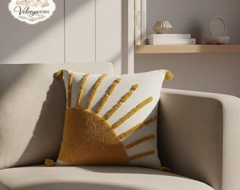 Musztardowa, pikowana poszewka na poduszkę 18x18, poszewka na poduszkę z teksturą boho, poszewka na poduszkę z akcentem z połowy XX wieku, nowoczesny wystrój sofy