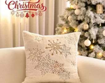 Federa per cuscino natalizio con fiocco di neve ricamato, morbido cuscino, decorazione natalizia, cuscino invernale, idea regalo di Natale 45 x 45 cm