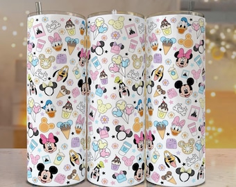 Diseño de envoltura para vaso recto/cónico de 20 oz y 30 oz con amigos de dibujos animados: ratón, pato, perro (descarga digital)