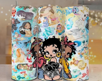 Cartoon Diva Betty Boop 20oz Tumbler Wrap: Retro Animation Collage (PNG)