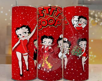 Retro Betty Boop Tumbler Wrap PNG: Red Glam Sublimation Design (Digital Download)