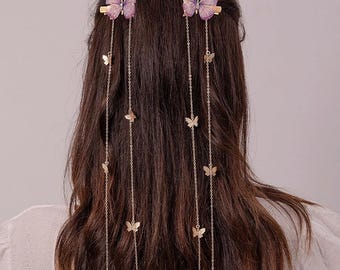 2 pinzas para el pelo con borlas de mariposa, elegantes pasadores de resina para mujer, accesorio para el pelo largo, bonitas pinzas de mariposa para uso diario.