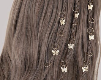 20stk Schmetterling Haarringe mit Quaste, Gold Haarmanschetten für Frauen, Boho Zöpfe Perlen
