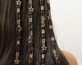 40 Stück Frauen Zöpfe Zubehör Set, Mond Stern Haarschmuck, Haargummis, Gold / Silber Haarschmuck