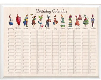 A3 Wooden Birthday Calendar, Family birthday Board, Home decor, Important Dates, Wall calendar, Planner, Family Birthday Chart, Illustrated