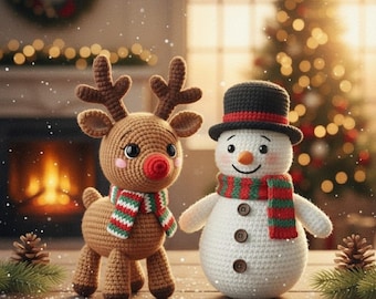 Weihnachtliche Häkelanleitungen | Rentier & Schneemann Amigurumi (PDF | Weihnachts-Amigurumi-Muster | Schneemann-Anleitung | Weihnachtsdeko