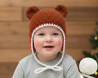 Honey Bear Häkelanleitung | Kinder Mütze mit Ohrenklappen (PDF-Schnittmuster)