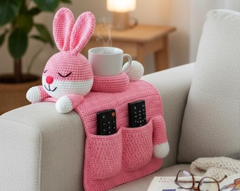 Crochet Bunny Sofa Arm Organisator Muster |  Amigurumi Häschen Couchtisch PDF