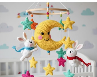 Crochet Baby Mobile Pattern | Moon, Bunny & Stars (PDF Pattern)