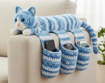 Crochet Cat Sofa Arm Organizer Pattern | Amigurumi Couch Caddy (PDF)