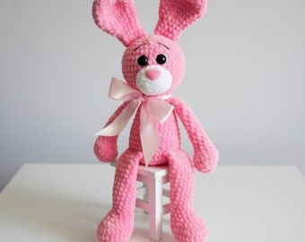 Amigurumi Bunny Crochet Pattern | Chenille Yarn Plush Toy (PDF)