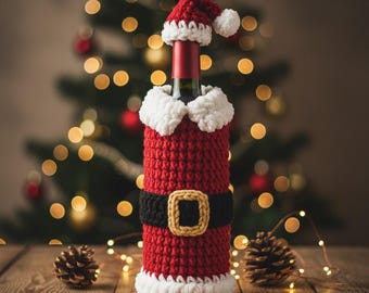 Weihnachtsmann Weinflasche Häkelanleitung | Weihnachtsweinwärmer PDF | Weihnachtsmann Weinflaschen-Abdeckung | Nikolausgürtel
