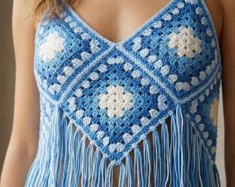 Häkeln Crop Top Muster | Boho Grandma Square Neckholder Top (Digitaler PDF Download)