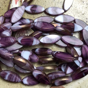 18 mm x 8 mm Purple and White Spindle Czech glass beads with Bronze finish for jewelry making