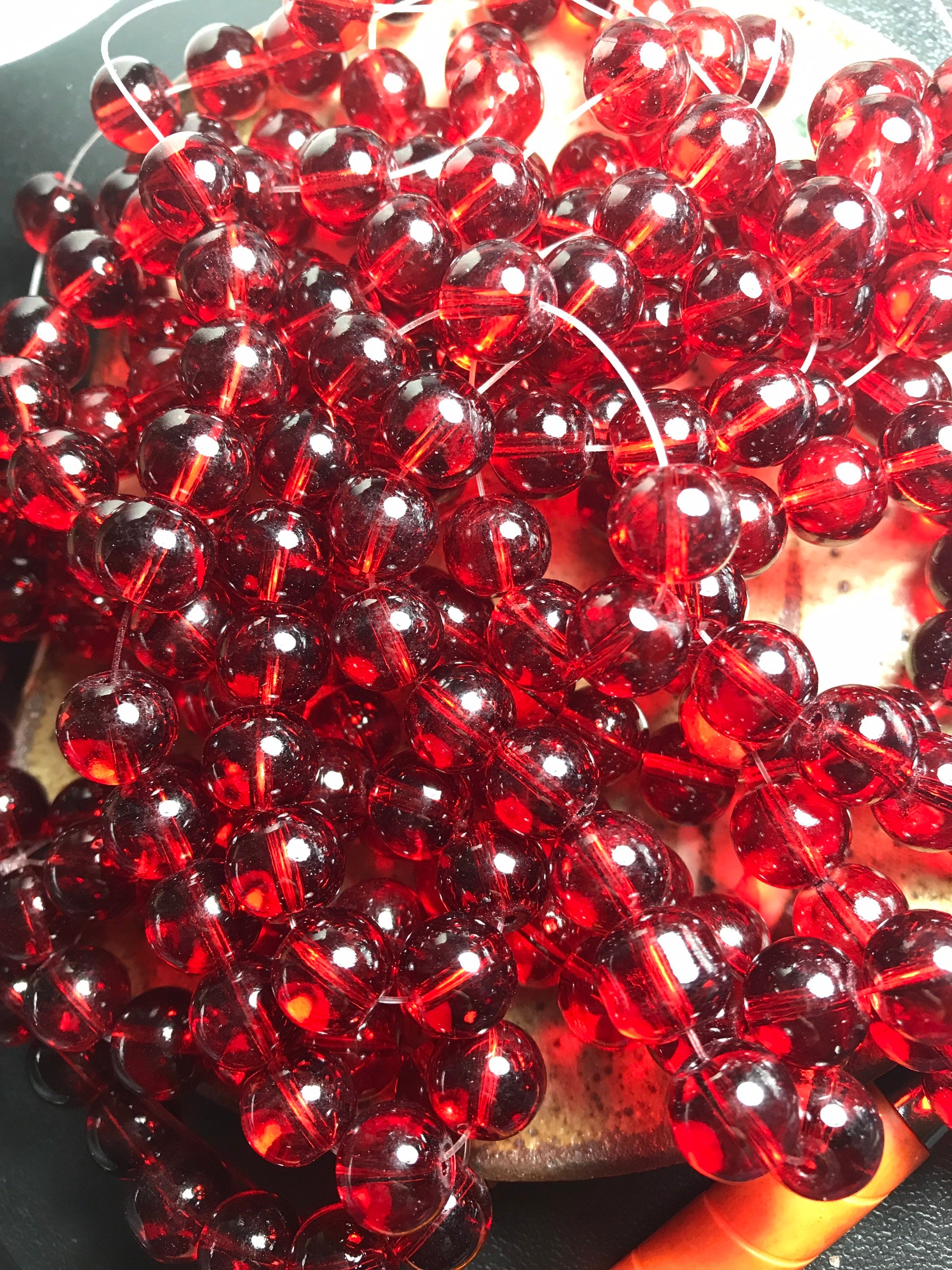 10 Mm Clear Red Round Glass Beads for Jewelry Making You Etsy