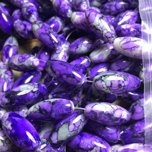 22 mm  x 10 mm Purple  and White Swirl  glass beads, jewelry destash - You Choose Qty.