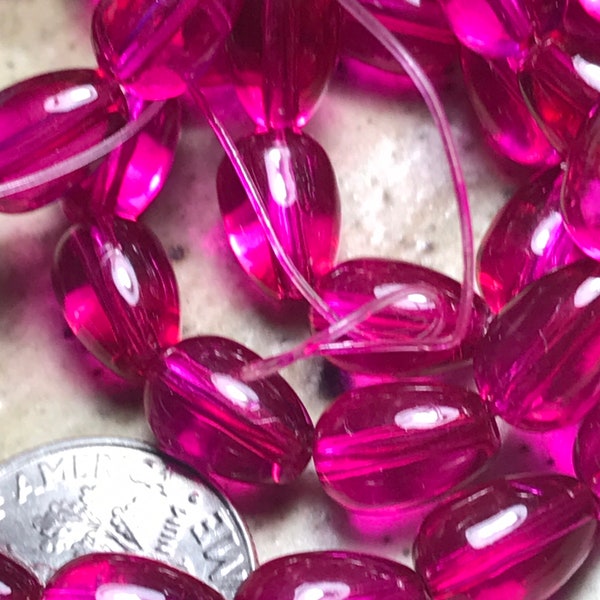 9 mm x 6 mm Clear Fuchsia Glass Teardrop beads for jewelry making