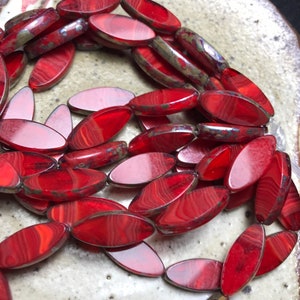 18 mm x 7 mm Red Spindle Czech glass beads for jewelry making