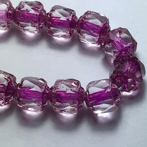 6 mm Clear Cathedral Czech Glass beads with fuchsias centers for jewelry making