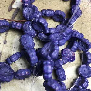 12 mm Hibiscus Czech glass beads Indigo Color with Purple wash for jewelry destash