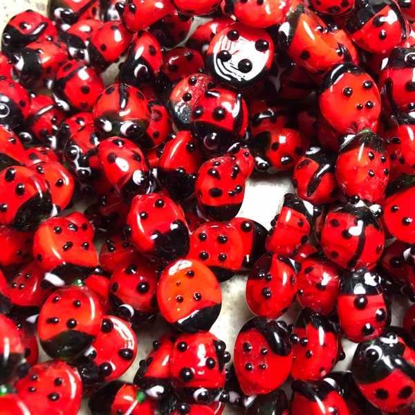 11mm x 10 mm LadyBug Glass beads for jewelry making