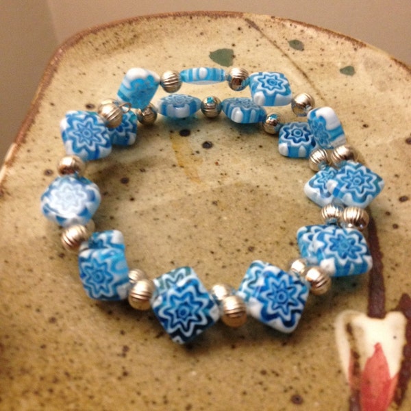 Blue Millefiori wrap around bracelet