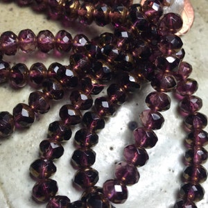 5 mm x 7 mm Purple  Rondelle Glass beads with bronze wash for jewelry making