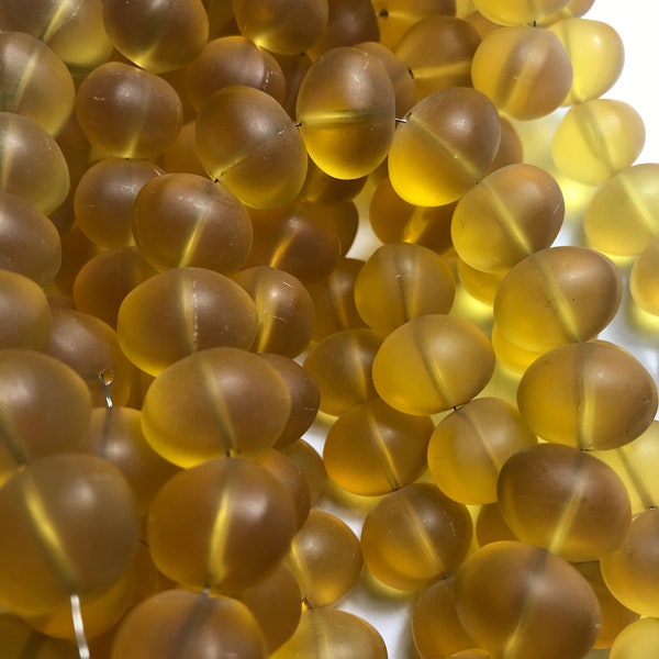 11 mm x 14 mm Oval Frosted Golden Yellow Glass beads for jewelry making