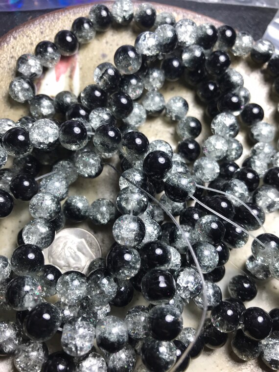8 Mm Clear and Black Crackle Glass Beads for Jewelry Making Etsy
