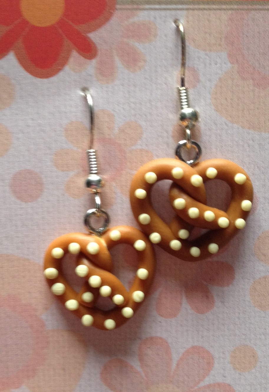 Pretzel polymer clay earrings food earrings Etsy