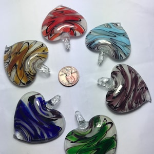 50 mm x 43 mm Glass Heart Pendants - Various Colors for jewelry making - Qty 1 Pendant - you choose the color