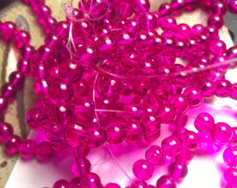 6 mm Fuschia glass round beads for jewelry making