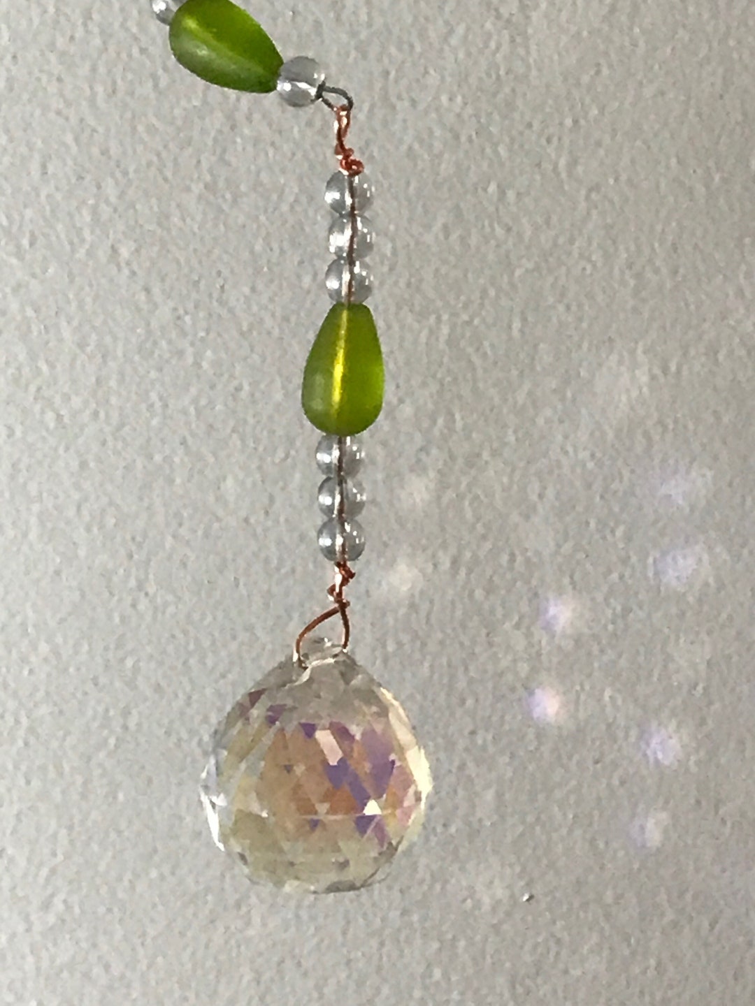 Frosted Cultured Green Sea Glass Crystal Suncatcher One of a Kind Etsy