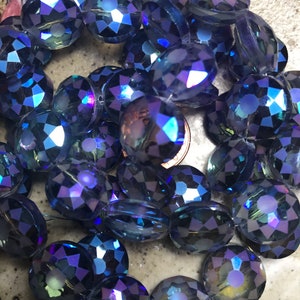 14 mm Puffy Faceted Blue Coin Glass beads