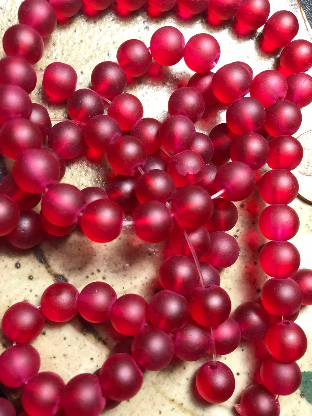 8 Mm Frosty Red Round Glass Beads for Jewelry Making Etsy
