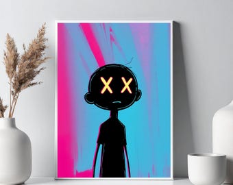 KAWS Wall Art Print, Colorful Pop Art Poster, Vibrant wall art, Street Art Decor, Cyberpunk Artwork, Hypebeast Wall Decor (Digital Download)