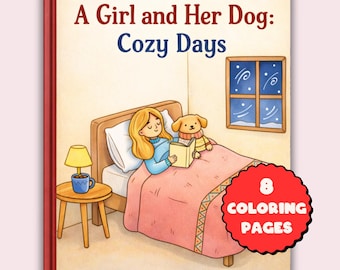 Girl and Dog Coloring Pages - Cozy Fall Winter Scenes (Digital Download)
