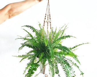 Macrame plant hanger, plant hanger, hanging flower pot, boho living room decor, urban jungle, natural wood, wooden beads, gift