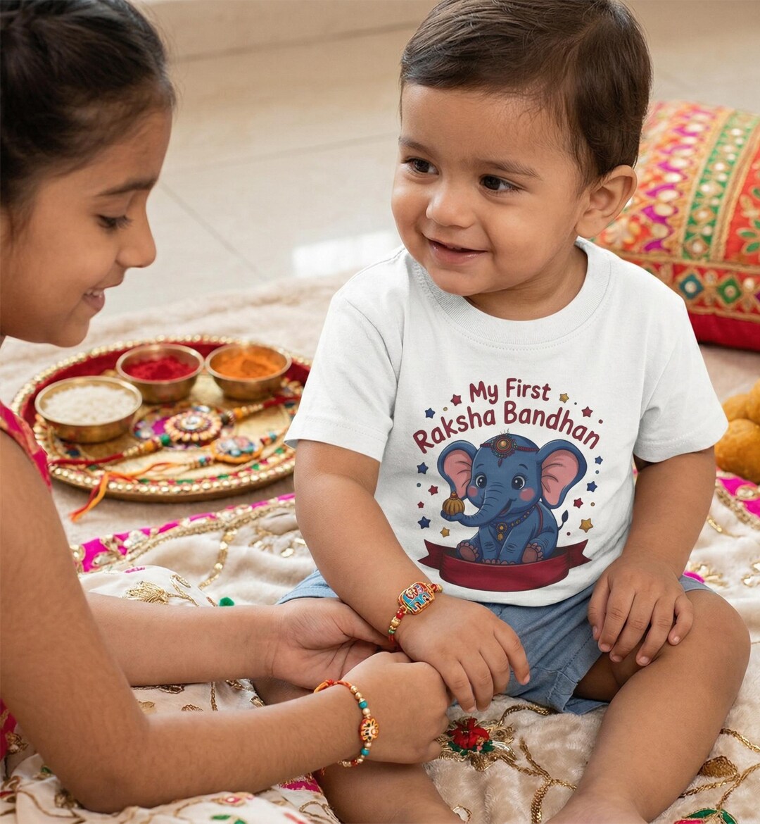 Baby's First Raksha Bandhan T-shirt | Elephant Illustration, Organic ...