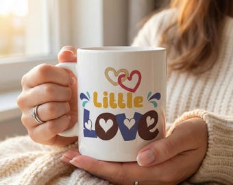 Little love mug | cheerful heart typography ceramic drinkware