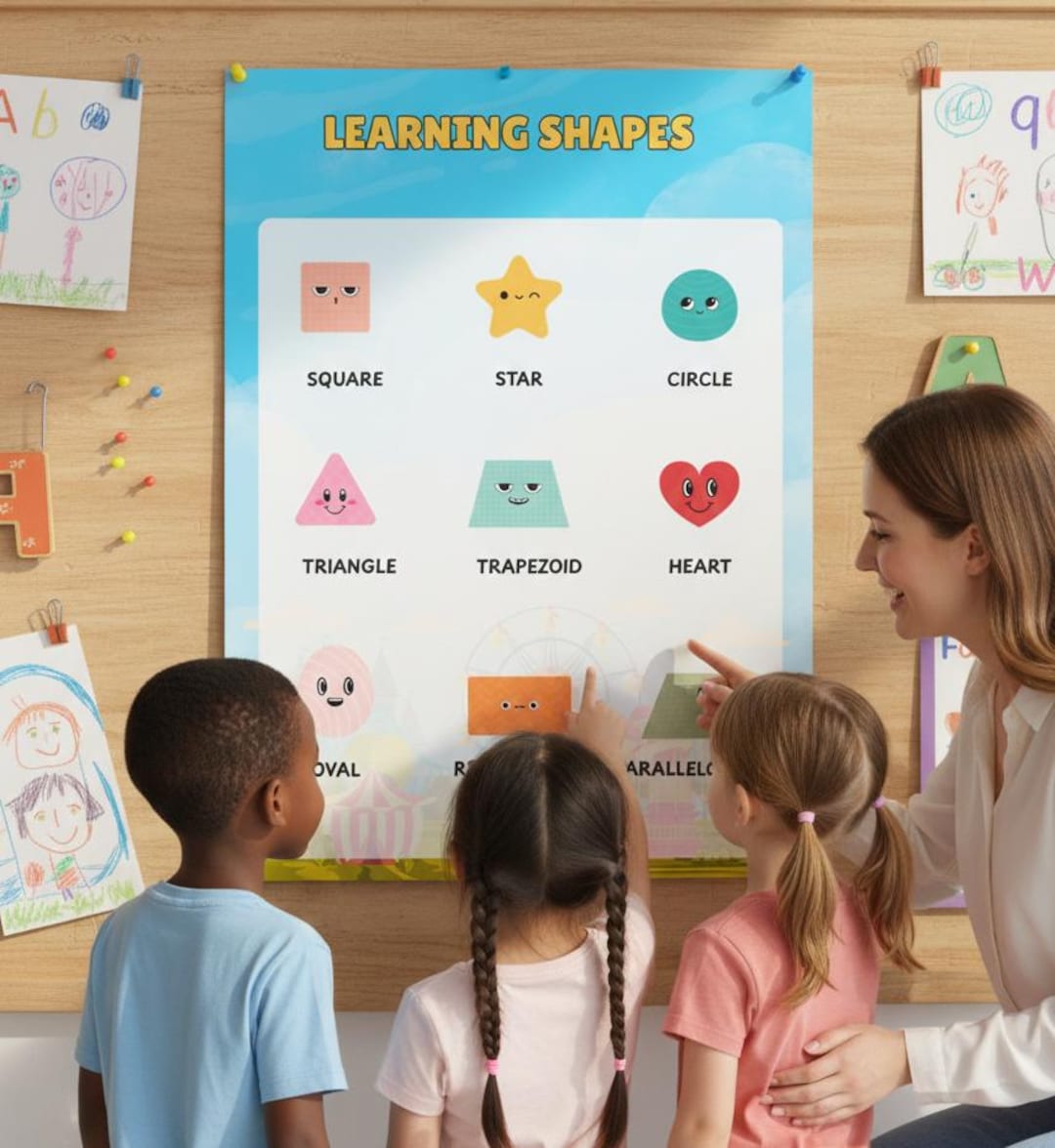 Learning Shapes Rolled Poster | Kids Educational Wall Decor - Etsy