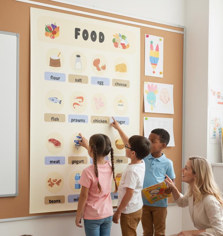Basic Foods Poster for Kids, Kitchen Vocabulary Wall Art, Montessori ...
