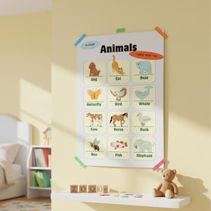 Animal vocabulary poster, toddler learning chart, nursery wall art (digital download)