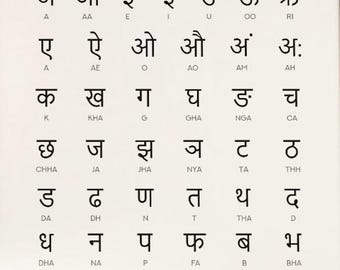 Hindi alphabet chart, devanagari varnamala poster, kids learning (digital download)