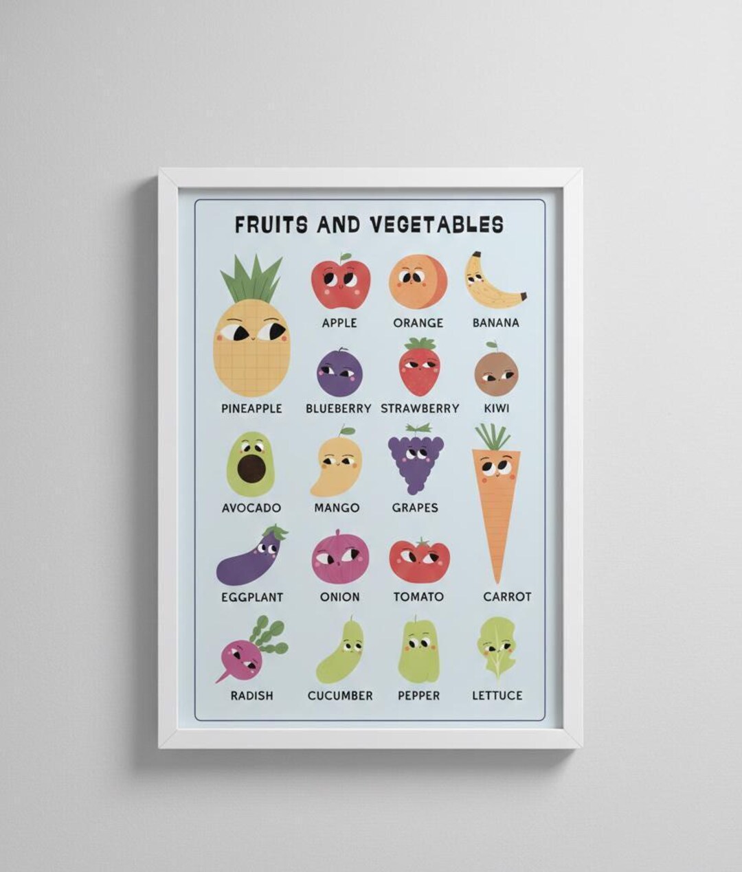 Fruits and Vegetables Nursery Poster, Montessori Educational Chart ...