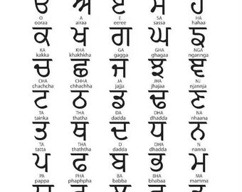 Punjabi alphabet wall art, gurmukhi learning chart, nursery decor (digital download)