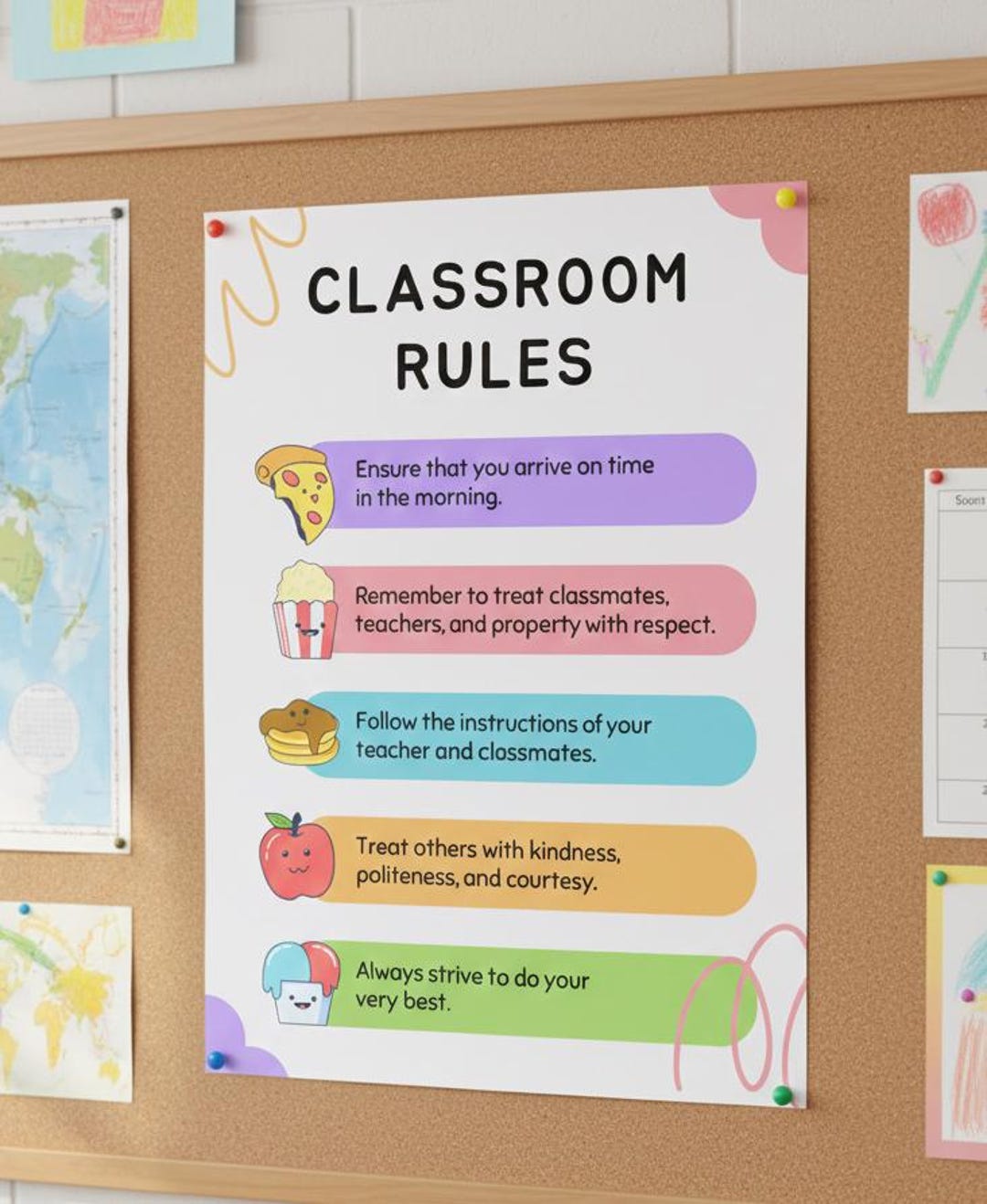 Classroom Rules Poster | Pastel Colors, Playful Icons - Etsy